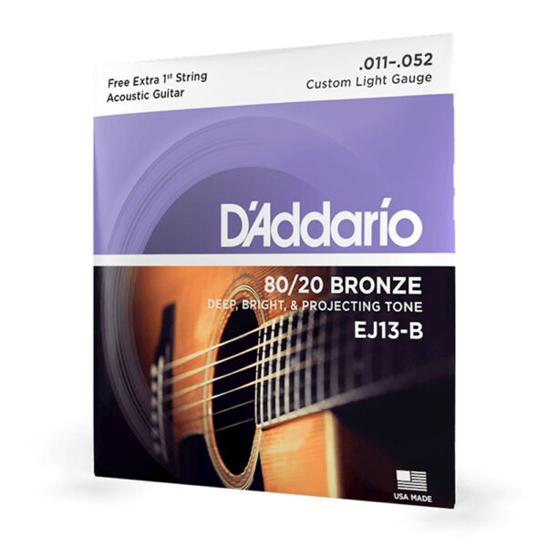 Encordoamento Violão Aço 11-52 Com Corda Extra PL011 D’Addario 80/20 Bronze EJ13-B