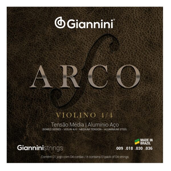 Encordoamento para Violino 4/4 Giannini Arco Alumínio Aço GEAVVA Média