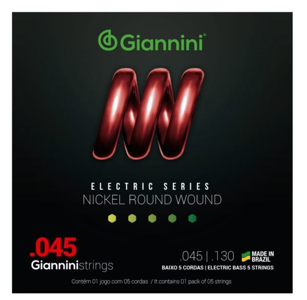 Encordoamento para Baixo 5 cordas Giannini Nickel Round Wound GEEBRS5 (.045 – .130)