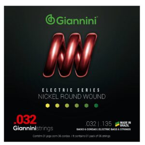 Encordoamento para Baixo 6 cordas Giannini Nickel Round Wound GEEBRS6 (.032 – .135)