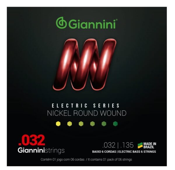 Encordoamento para Baixo 6 cordas Giannini Nickel Round Wound GEEBRS6 (.032 – .135)
