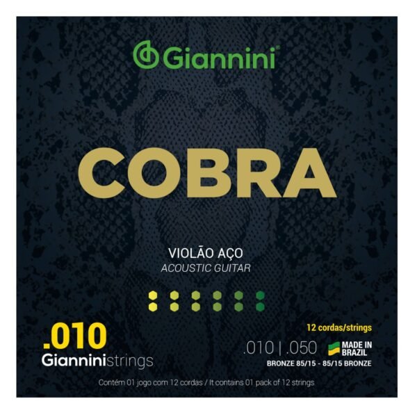Encordoamento para Violão Aço 12 cordas Giannini Cobra Bronze 85/15 GEEF12M (.010 – .050)