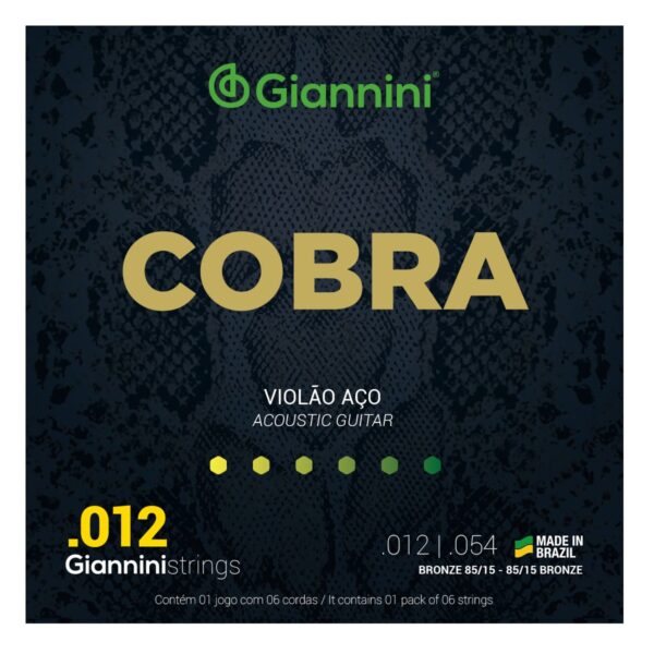 Encordoamento para Violão Aço 6 cordas Giannini Cobra Bronze 85/15 GEEFLKS (.012 – .054)