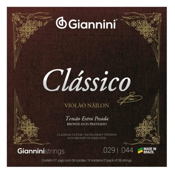 Encordoamento para Violão Náilon 6 cordas Giannini Clássico Bronze 65/35 GENWXPA Extra Pesada