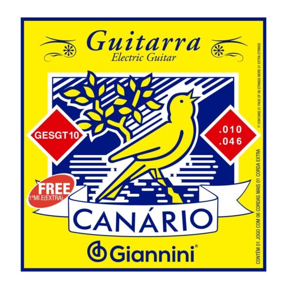 Encordoamento para Guitarra 6 cordas Giannini Canário GESGT10 (.010 – .046)