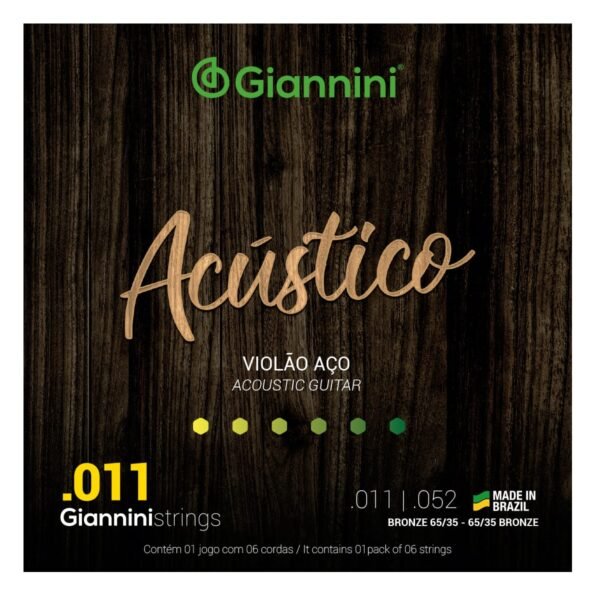 Encordoamento para Violão Aço 6 cordas Giannini Acústico Bronze 65/35 GESPW (.011 – .052)