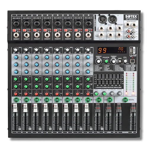 Mesa De Som Sotex 8 Canais Com Interface Usb Sp0802ux