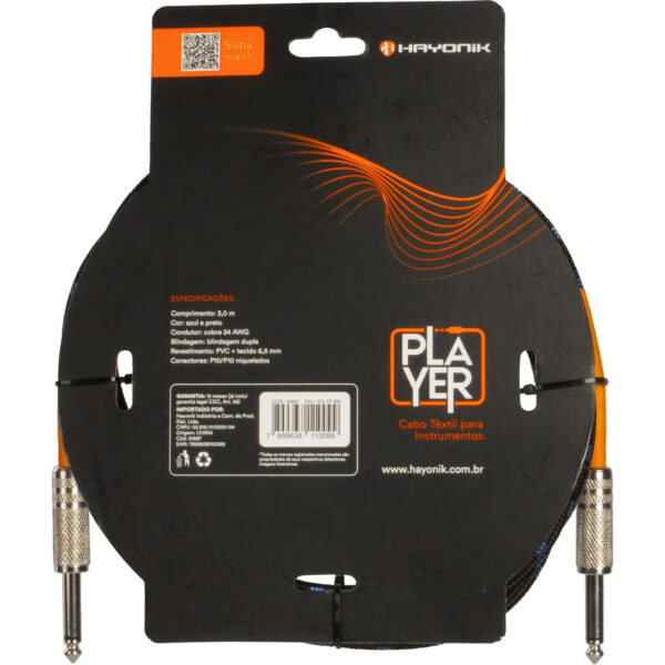 Cabo para Guitarra Hayonik P10/P10 textil 3m - Imagem 2