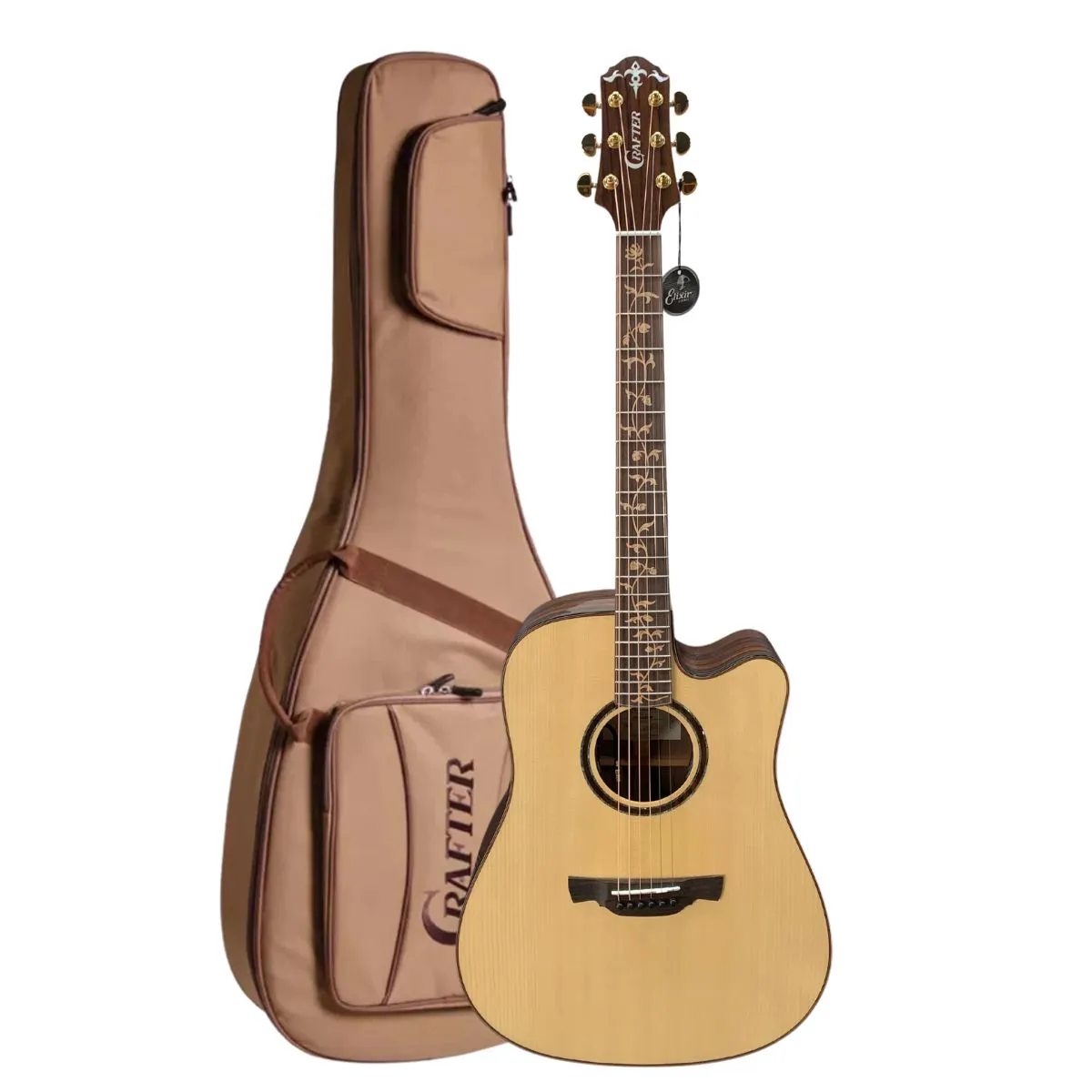 VIOLAO CRAFTER FOLK CUTAWAY STG D-28CE PRO C/BAG  T/SOLID SPRUCE B/S EBANO MAC