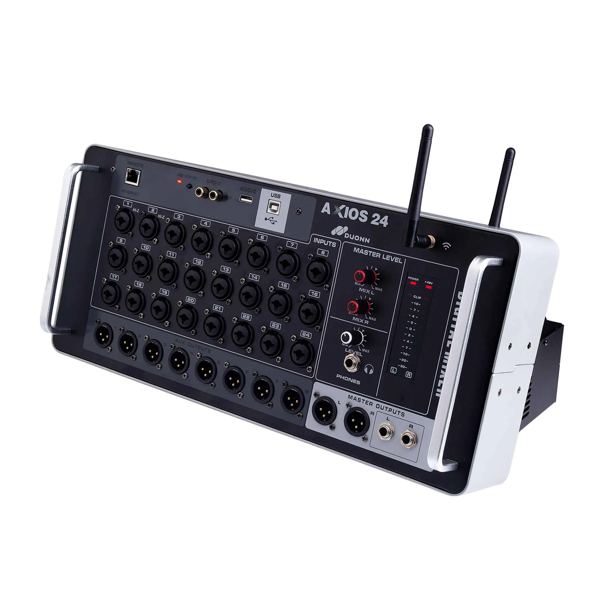 MIXER DIGITAL AXIOS 24 CANAIS DUONN 24 ENTRADAS COMBO P10 E XLR 8 AUXILIARES